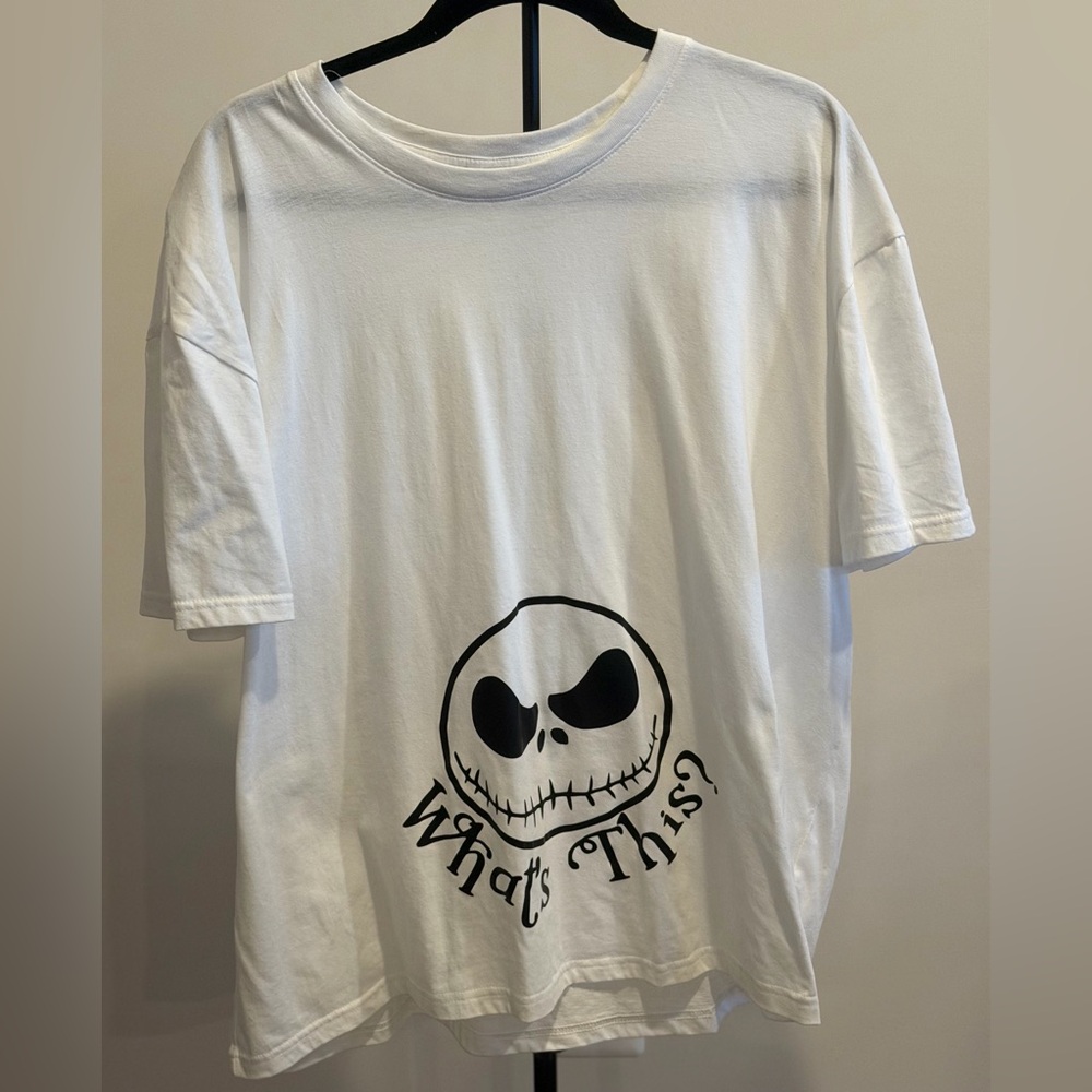 White Graphic Tee with Jack Skellington Face